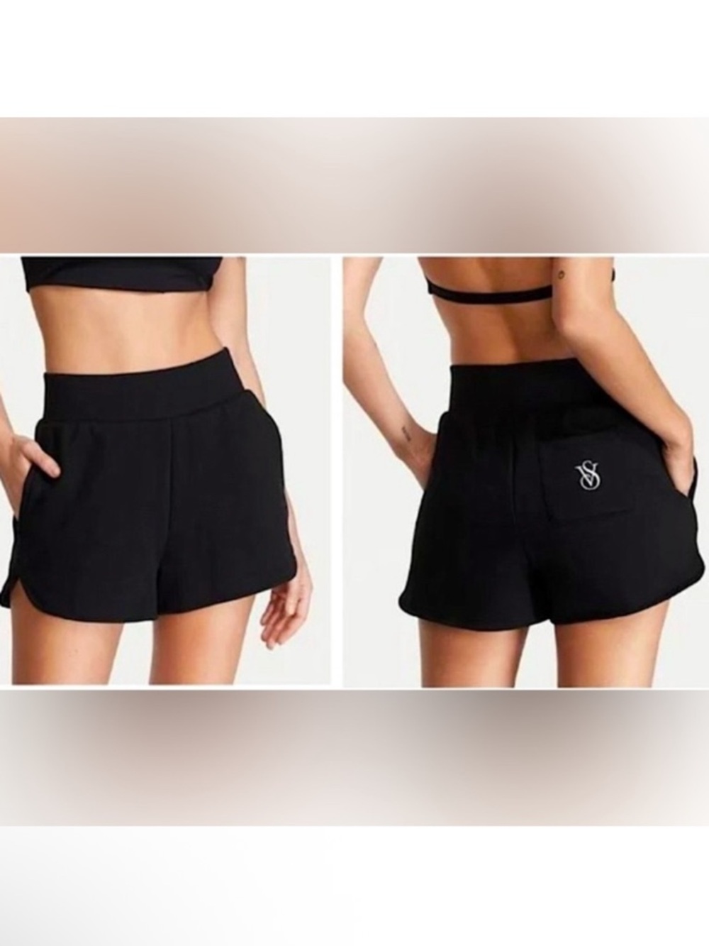 NWT Victoria's Secret Black Athletic Shorts On Point Cotton Fleece High Waist